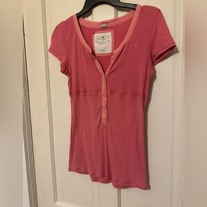 Abercrombie & Fitch ribbed Shirt button L Bubblegum pink Babydoll Bella Swan Y2K
